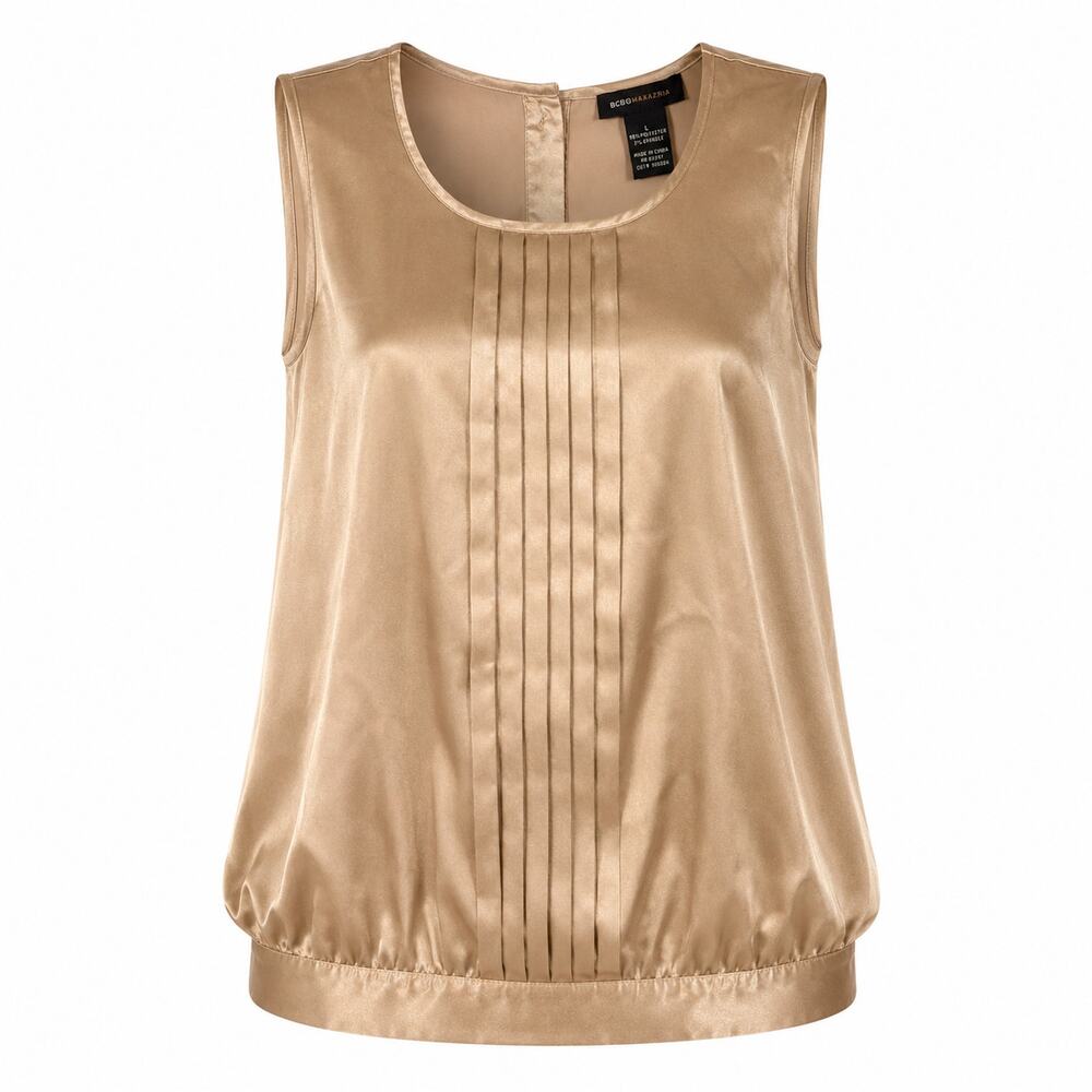 NWT BCBGMAXAZRIA Satin Pintuck Blouse L